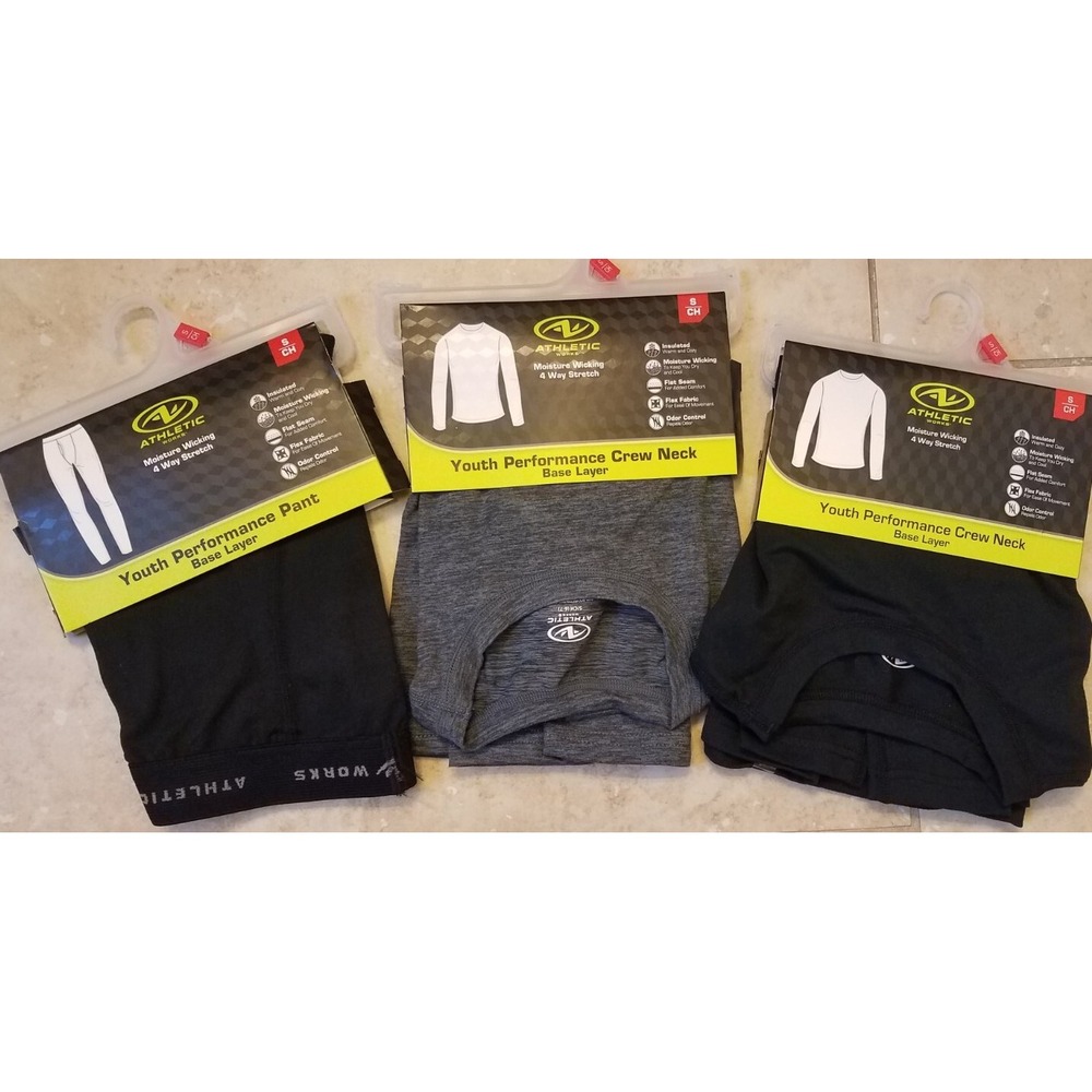Athletic Works Youth Boys Performance Base Layer Top Pants Set 3pc S (6-7) NEW